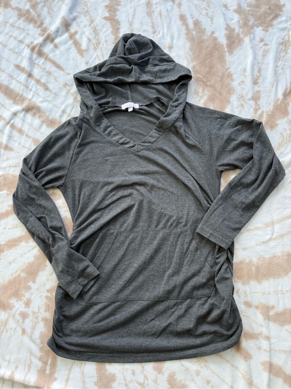 Lightweight, Maternity Hooded Long Sleeve Top - Charcoal Gray